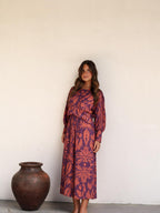 Vestido midi con estampado divertido, color lila, vista frontal