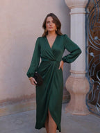 Vestido midi con mangas globo y cintura marcada, quinta vista