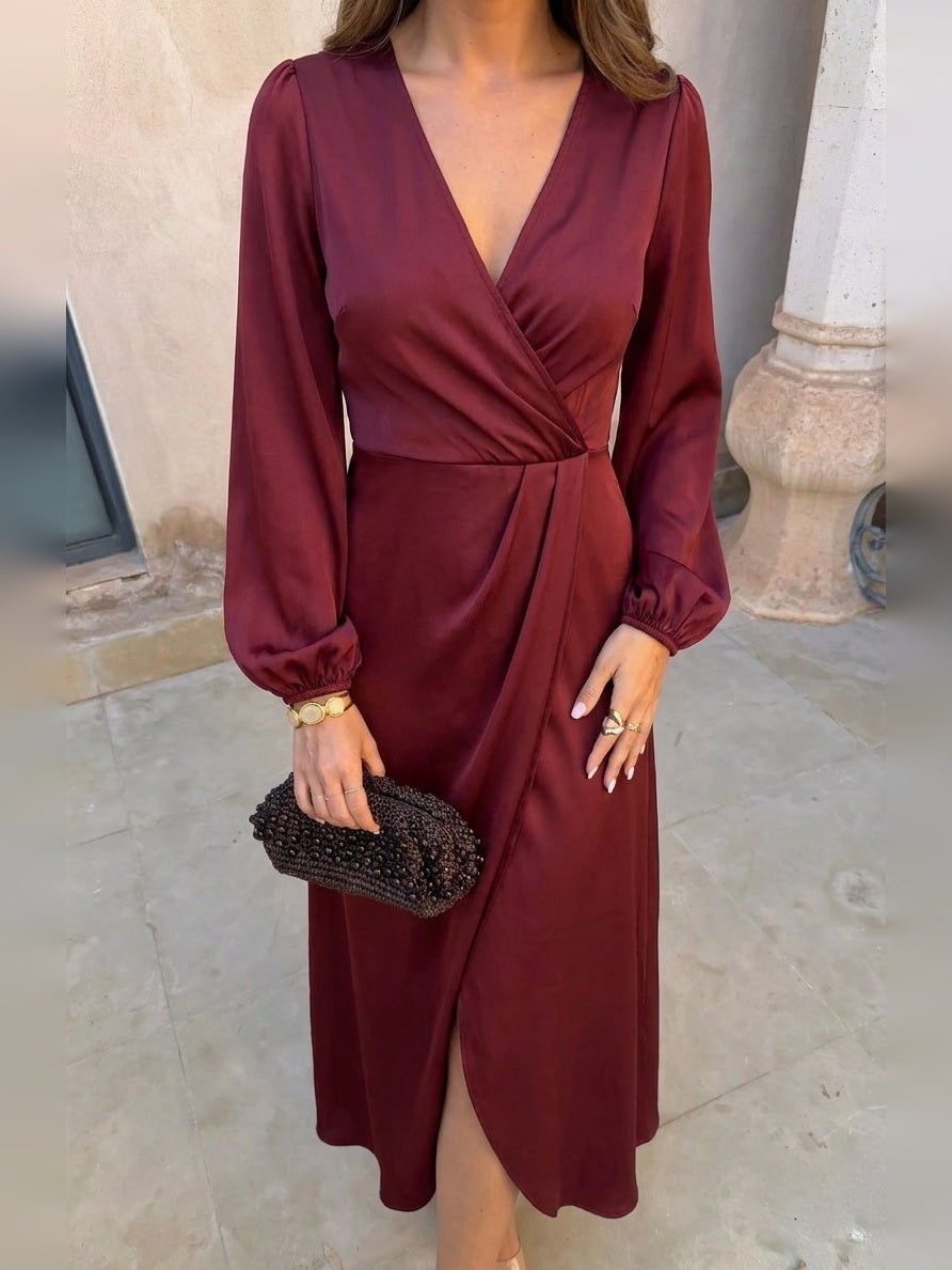 Vestido midi con mangas globo y cintura marcada, sexta vista