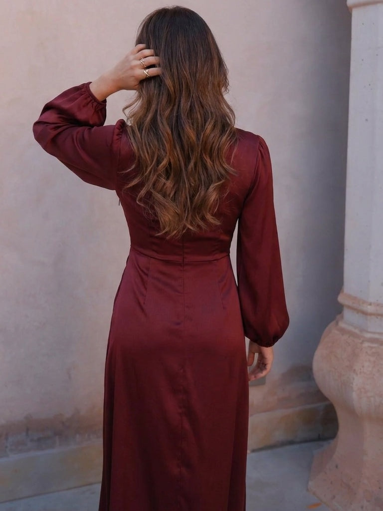 Vestido midi con mangas globo y cintura marcada, séptima vista