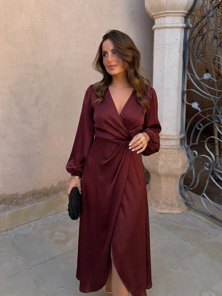Vestido midi con mangas globo y cintura marcada, octava vista