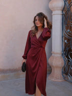 Vestido midi con mangas globo y cintura marcada, novena vista