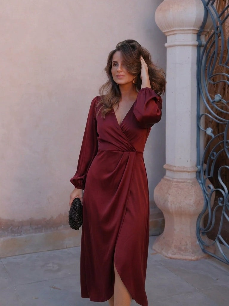 Vestido midi con mangas globo y cintura marcada, novena vista