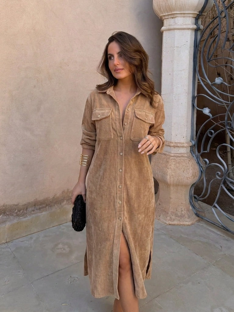 Vestido midi de pana corte recto, séptima vista
