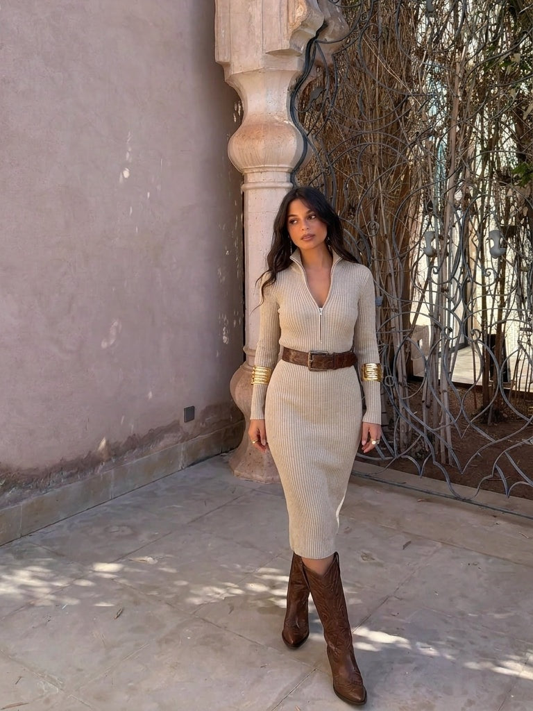 Vestido midi de punto fino de líneas limpias, novena vista
