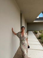 Vestido midi estampado en tonos cobre, cuarta vista