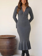 Vestido midi tejido con cuello de cierre, sexta vista