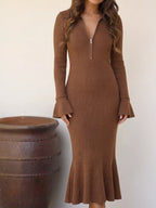 Vestido midi tejido con cuello de cierre, segunda vista