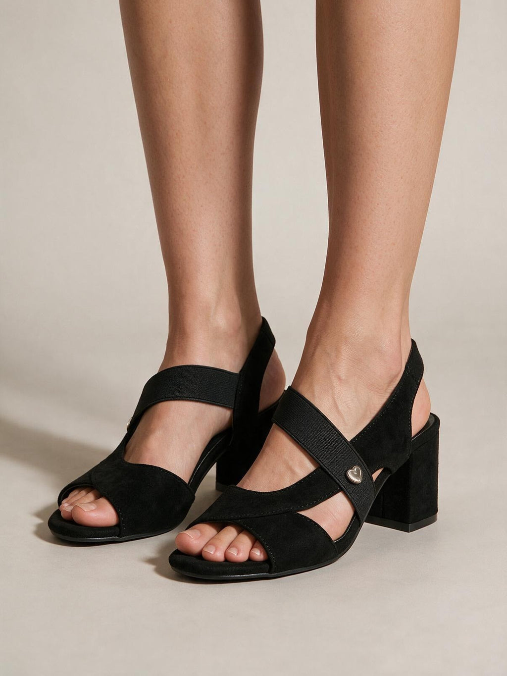 Zapatillas cómodas de tacón cuadrado, color negro, tercera vista