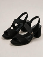 Zapatillas cómodas de tacón cuadrado, color negro, cuarta vista